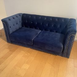 Navy Blue Velour Loveseat