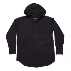 Balenciaga Hooded Button-Down Shirt Black, Size XS