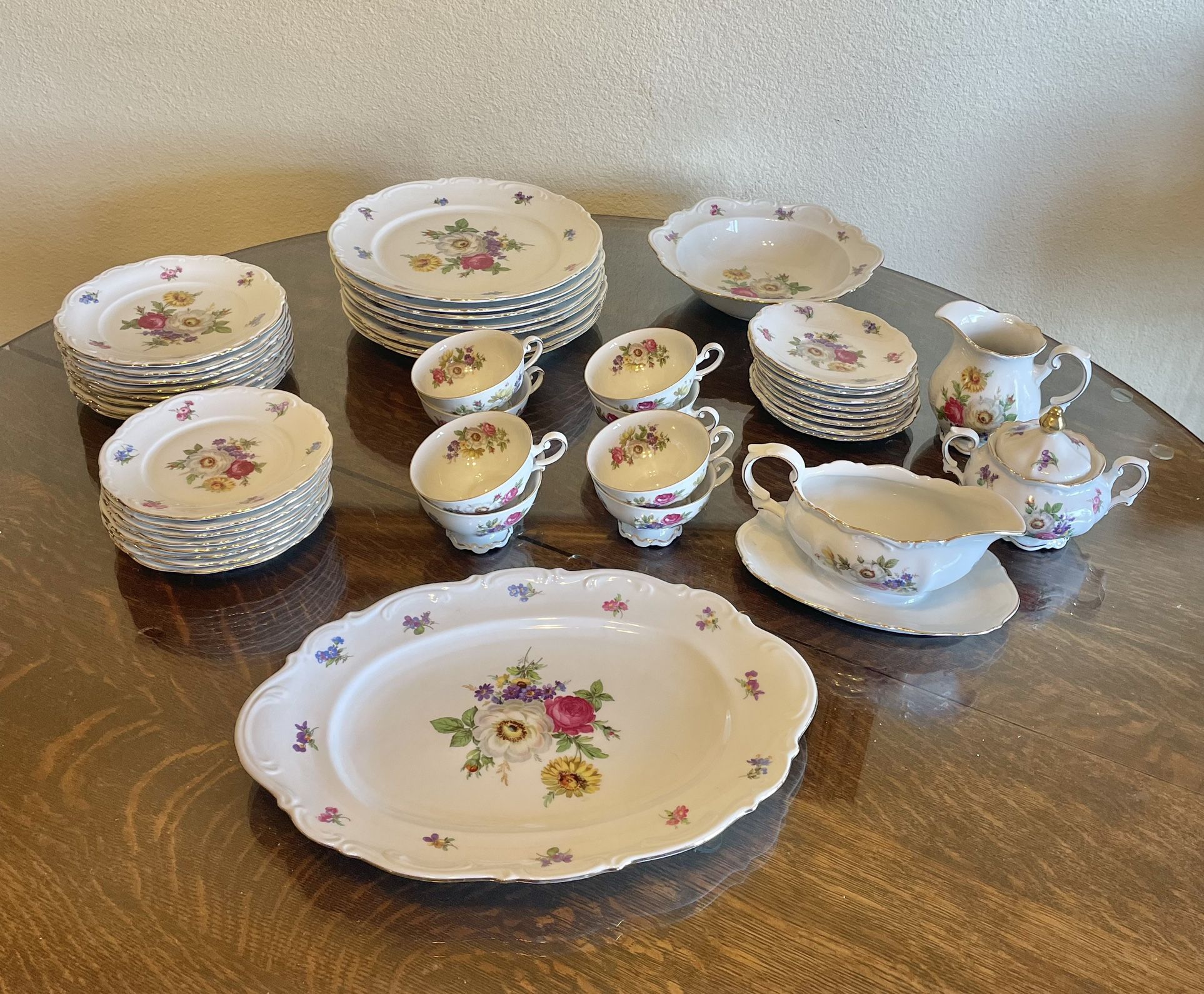 46 piece Mitterteich Bavaria Meissen Floral Dinnerware Set For 8