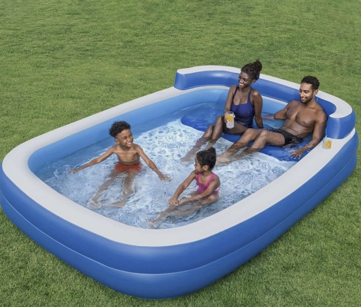 H2OGO! Inflatable Family Lounge Pool, 10 ft. x 7 ft. 2 in. x 27 in. w/ Backrest