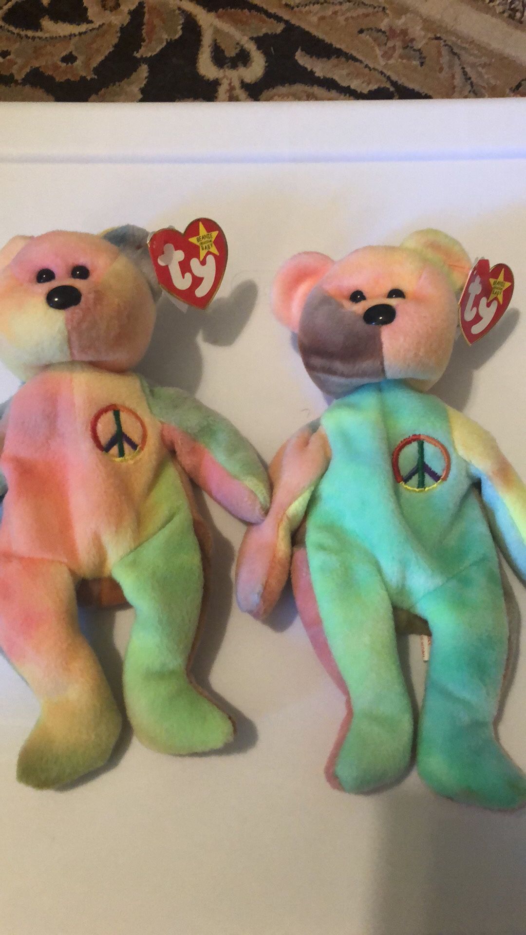 Two TY tie dyed peace beanie babies