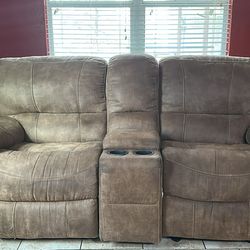 2 Brown Reclining Couches – Power Recliner & Cup Holders