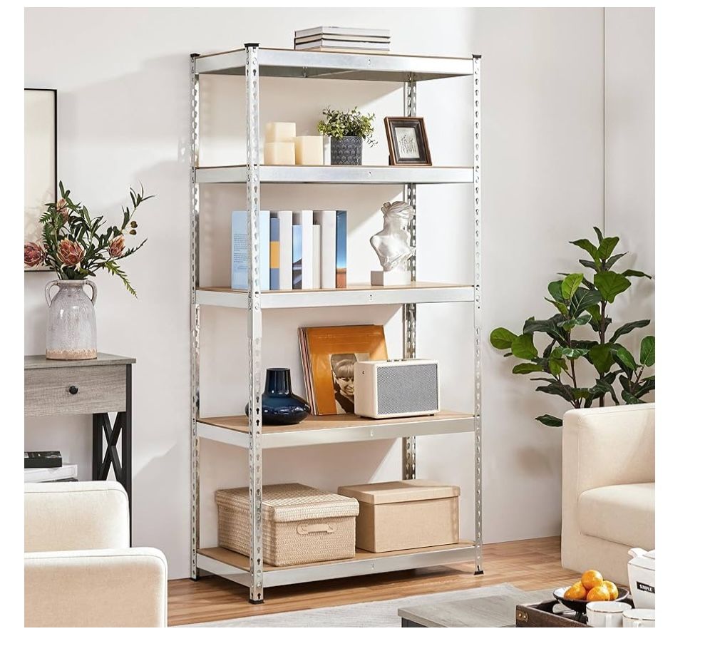 Storage Shelves 5 Tier Garage Shelving Heavy Duty Garage Shelves Adjustable Metal Shelving Unit Utility Rack Industrial Shelving for Warehouse Pantry 