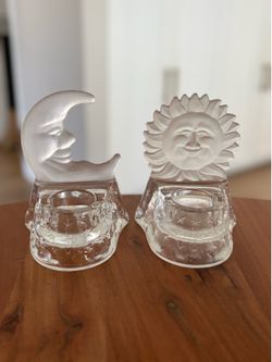 Vintage PartyLite 1990s Celestial Sun and Moon Candle Holders / Bookends