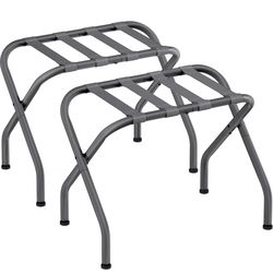 Luggage Rack for Guest Room, Set of 2 Suitcase Stands, Foldable Steel Frame, for Hotel, Bedroom, Holds up to 110 lb, 27.2 x 15 x 20.5 Inches, Slate Gr
