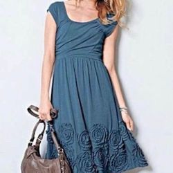 Garnet Hill Rosette Women's Dress- Size 8, Slate Blue