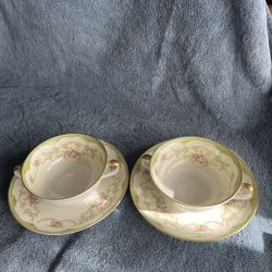 Vintage Noritake Marlene Tea Cups and Saucers Set of 2, Japanese Fine China Floral Mid Century