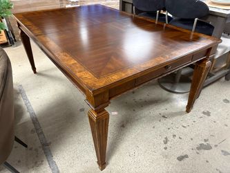 ETHAN ALLEN Neoclassical Burlwood Table w/ 2 Drawers