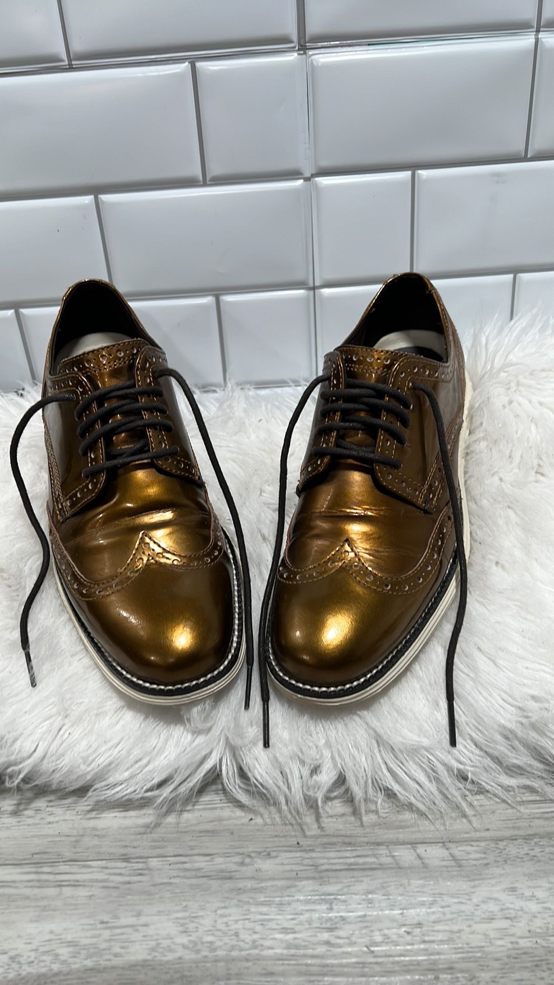Cole Haan Men’s Original Grand Wingtip Derby Gold SZ 7 W Pre-Owned Shoes