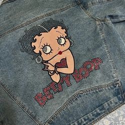 Betty Boop Men’s Denim Jacket W/ Leather on the Back-Fits Like XL Womens Or Men’s Medium-Like New!!!