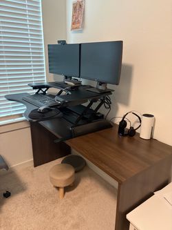 Heavy-Duty VariDesk Corner Standing Desk + Matching Office Desk Bundle (No Monitors)