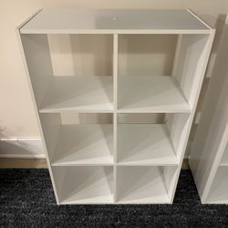 Pair Of White Cube Shelves. 