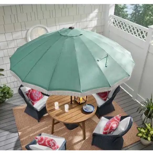 hampton bay 10 ft. aluminum auto-tilt market outdoor patio umbrella 10Ft Lighted Table with Tilt and Crank for Garden,Deck,Backyard,Pool Light Blue : Patio, Lawn & Garden tilt feature blocks sunlight from dawn till dusk Above 10 Feet Solar LED