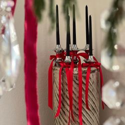 Nambe Cortina Hinged Candelabra | Metal Candle Holder for Six Candles | Silver Candlestick Holders