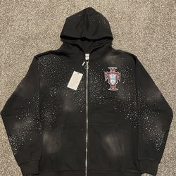 VALLEY Black Rhinestone Cross Zip Up Hoodie