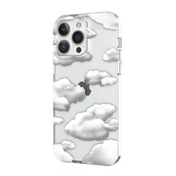 Onn. Phone Case for iPhone 14 Pro Max - Puffy Clouds, Gray/White, New