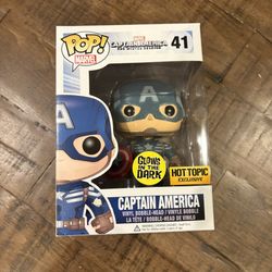 Funko POP! Marvel Winter Soldier CAPTAIN AMERICA #41 Hot Topic GLOW w/Protector. 