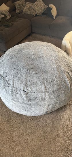 Large Gray Fluffy Bean Bag Chair