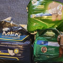 Men's XL-L Depends/Tena Men Pads-All Together