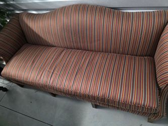 Vintage Chippendale-Style Camelback Sofa - Striped Upholstery