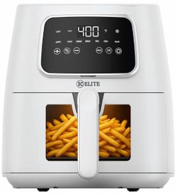 Kitchen Elite 5.5 Qt Digital Air Fryer, Countertop Cooker, 5 Presets, White