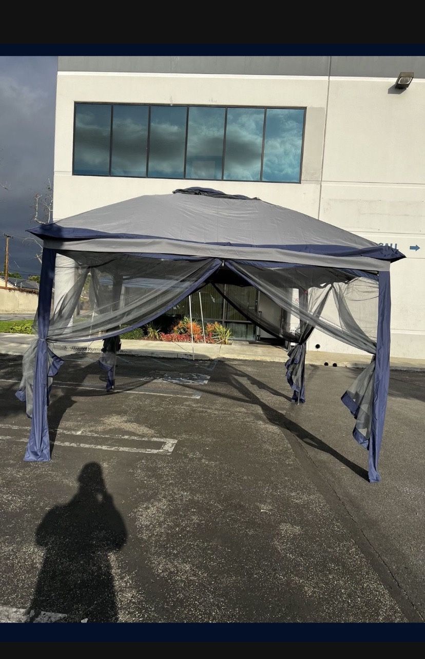 XMAS SALE!! $85 11x11 ft Gazebo Tent with Mosquito Netting, Water Resistance. Blue And White Color