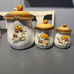 1977 Japan Mushroom Canister Set VINTAGE