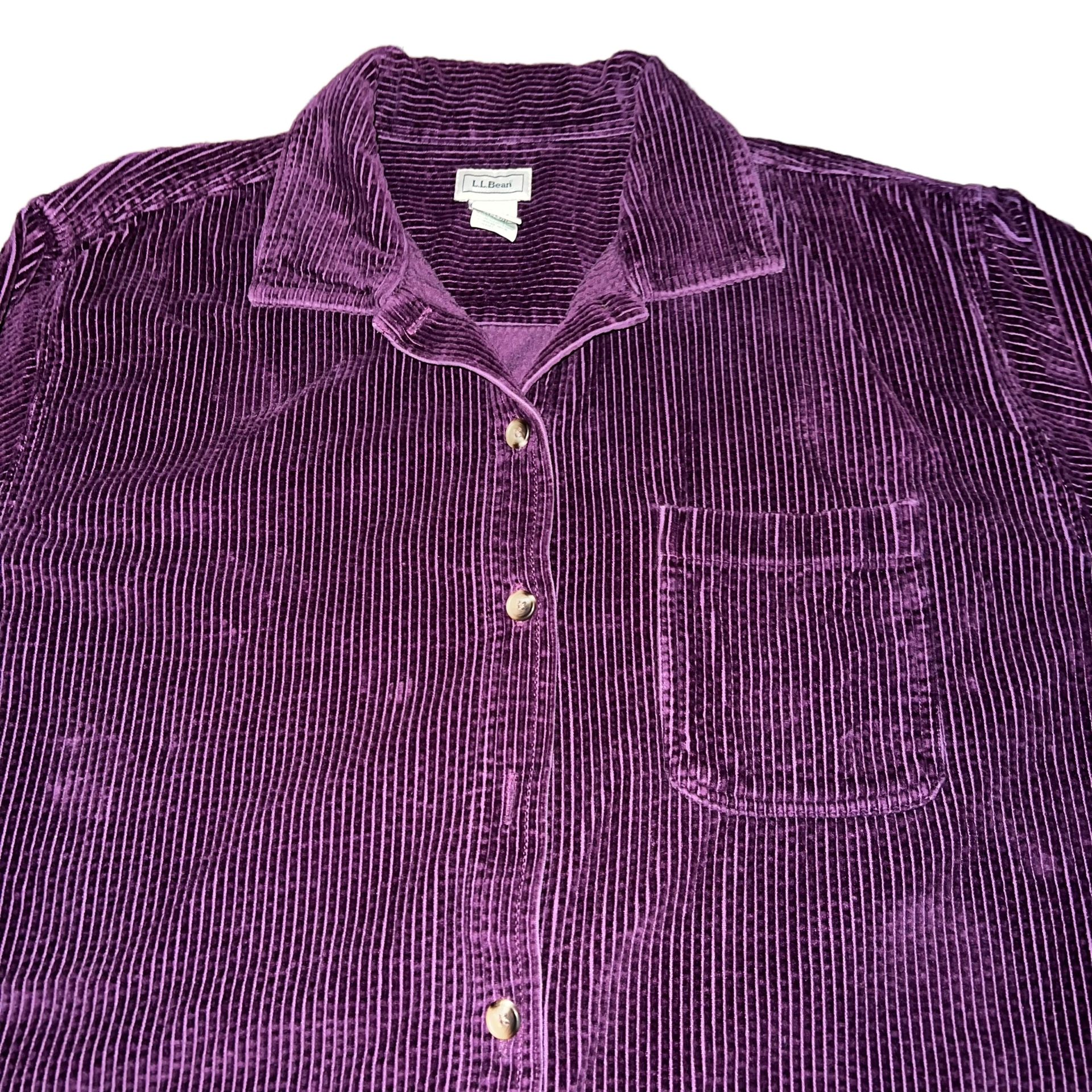 Vintage L.L. Bean Purple Wide Whale Corduroy Shirt Jacket 1X Button Front Womens