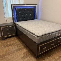 🌟 Luxury LED Bedroom Set – Queen Bed, LED Mirror Dresser & Nightstand (Optional Sealy Mattress) 🌟