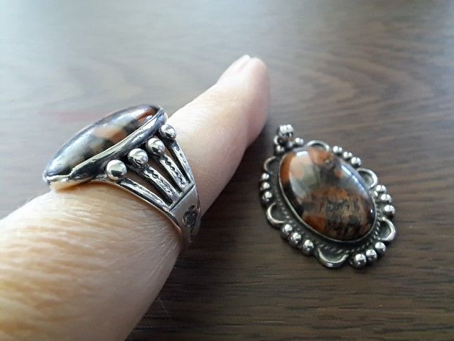 Sterling Silver Ring & Pendant Set - Picture Jasper Stone