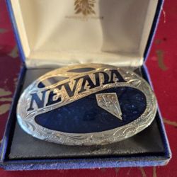 Vintage Silver And Blue NEVADA belt Buckle 