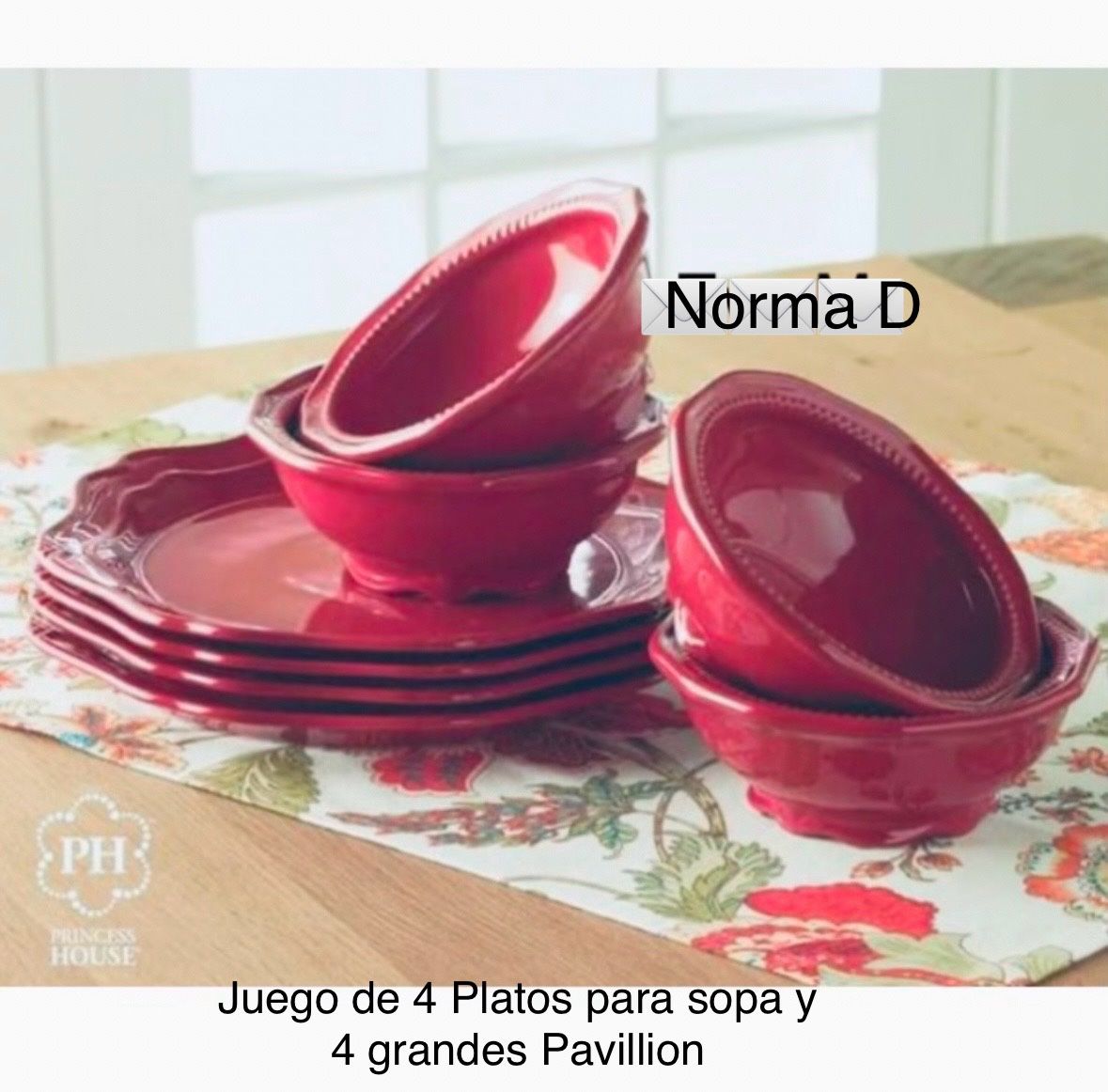 Set De 4 Platos Para Sopa Y 4 Platos Grandes Pavillion Nuevos En Sus Cajas ๐บ Princess House ๐บ