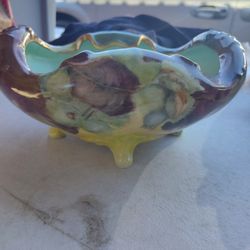 Vintage Unmarked Rosenthal Style Hand Painted Crimped Bowl