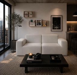 Cozy Modular Loveseat, 75" Grey Fabric 2-Seater Sofa, Compact Deep Seat Couch  light gray G-63