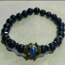 Lapis Lazuli Crown Center Stone Blue Bead Stretch Bracelet