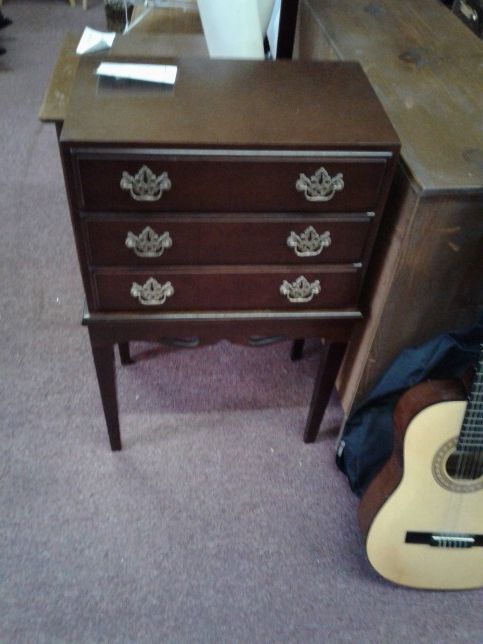 Bombay &co. Cherry silverware chest, tall legs, 3 drawers 20x12x32" high
