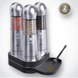 COSPRO Electric Salt and Pepper Grinder Set of 3 with Wireless Charging Base