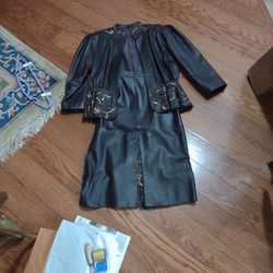 Brown Leather Jacket And 3/4 Skirt Size 14