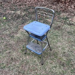 Vintage Cosco Step Stool Chair chrome vinyl blue