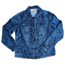 Life Style Blue Cheetah Print Denim Jacket Sz S