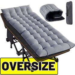 Oversized Folding Camping Cots Heavy Duty Cot 78x32" With Mattress & Bag