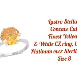 Lustro Stella Yellow & White Finest CZ ring, Platinum, Sz.8