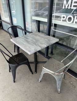 Metal chairs and table