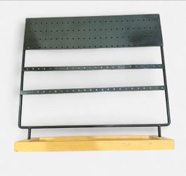Black Metal and Wood Jewelry Earring Organizer Stand
