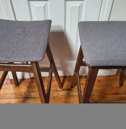 2 Bar stools Brown Wood/Gray Upholstery 30"