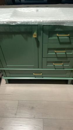 New 36" Bathroom Vanity with with Sink Combo,Single Bathroom Storage Cabinet with 1 Soft Close Door and 3 Drawers, Solid Pine Frame, Grey (Green,...
