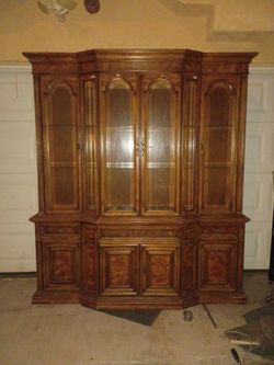 Large Wood China Cabinet with Glass Doors
