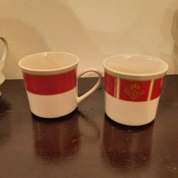2 Gabbay cups white with red and gold design. 