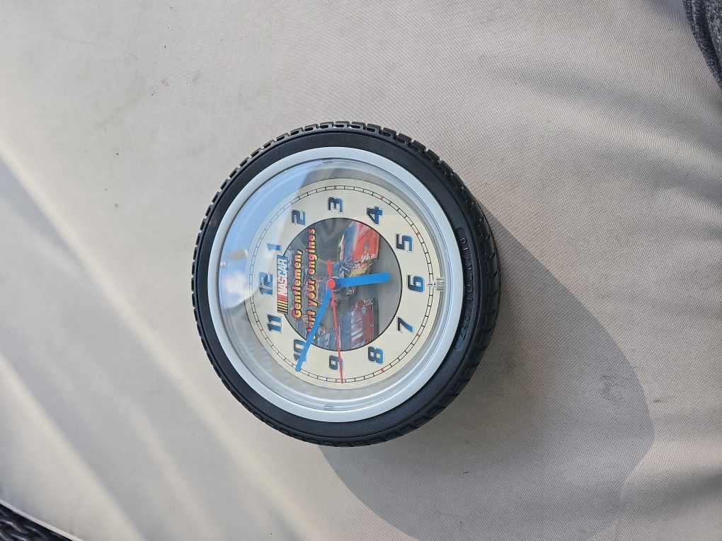 Nascar Race Car Tire Clock “Gentleman Start Your Engines” 9.25” Diameter