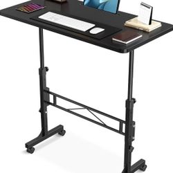 Black 32 Inch Small Standing Desk Adjustable Height Mobile Stand up Desks Wheels Rolling Small Computer Desks Portable Laptop